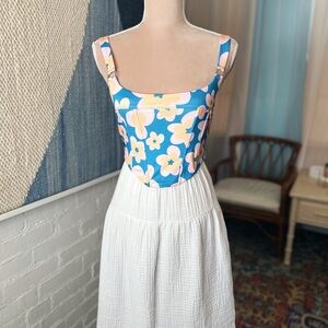 NWT Princess Polly Blue Floral Structured Crop Top with Corset Boning